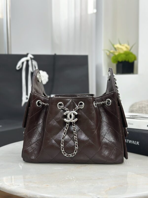 CHANEL 25 Small Handbag Shiny Crumpled Calfskin Dark Brown