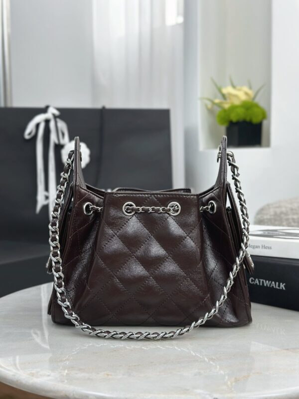 CHANEL 25 Small Handbag Shiny Crumpled Calfskin Dark Brown