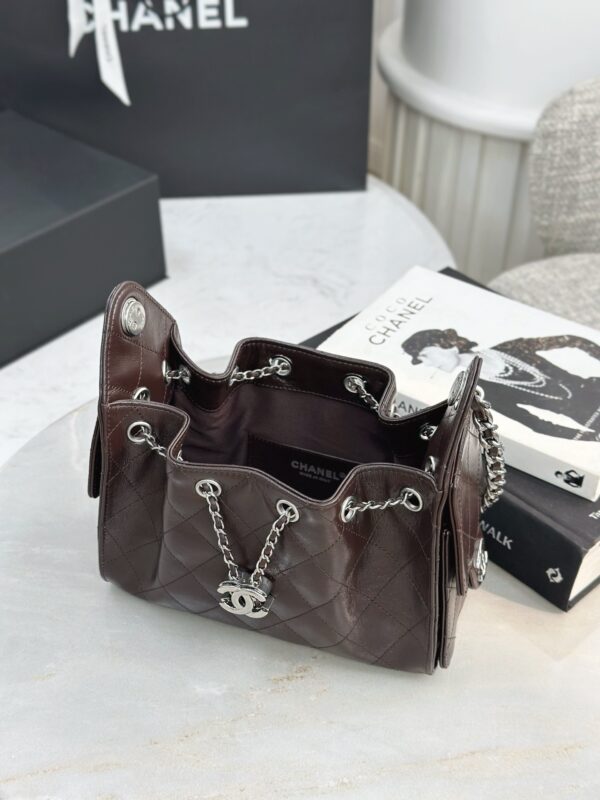 CHANEL 25 Small Handbag Shiny Crumpled Calfskin Dark Brown