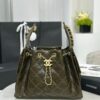 CHANEL 25 Small Handbag Shiny Crumpled Calfskin Khaki