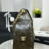 CHANEL 25 Small Handbag Shiny Crumpled Calfskin Khaki
