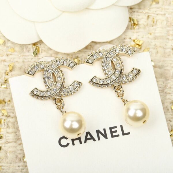 CHANEL Pale Gold Metal, Crystal And Pearl CC Drop Earrings