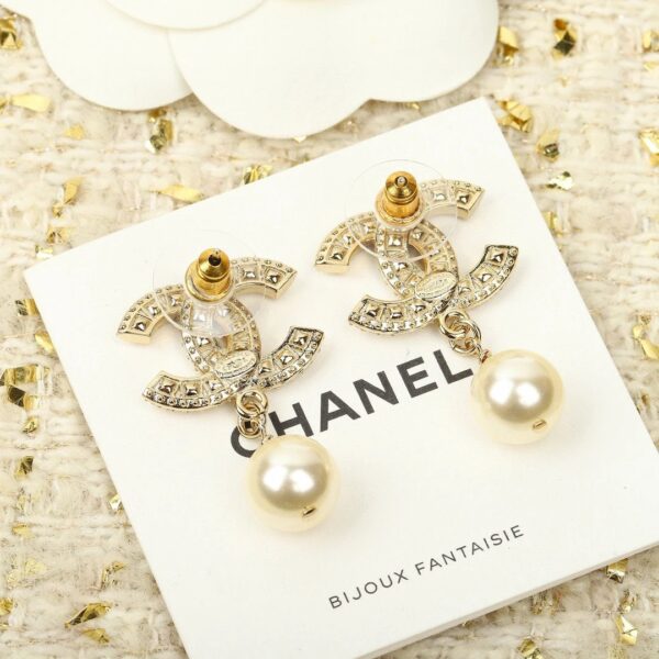 CHANEL Pale Gold Metal, Crystal And Pearl CC Drop Earrings