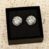 CHANEL 25A Solid-Color Openwork Pavé Design Metal Stud Earrings for Women