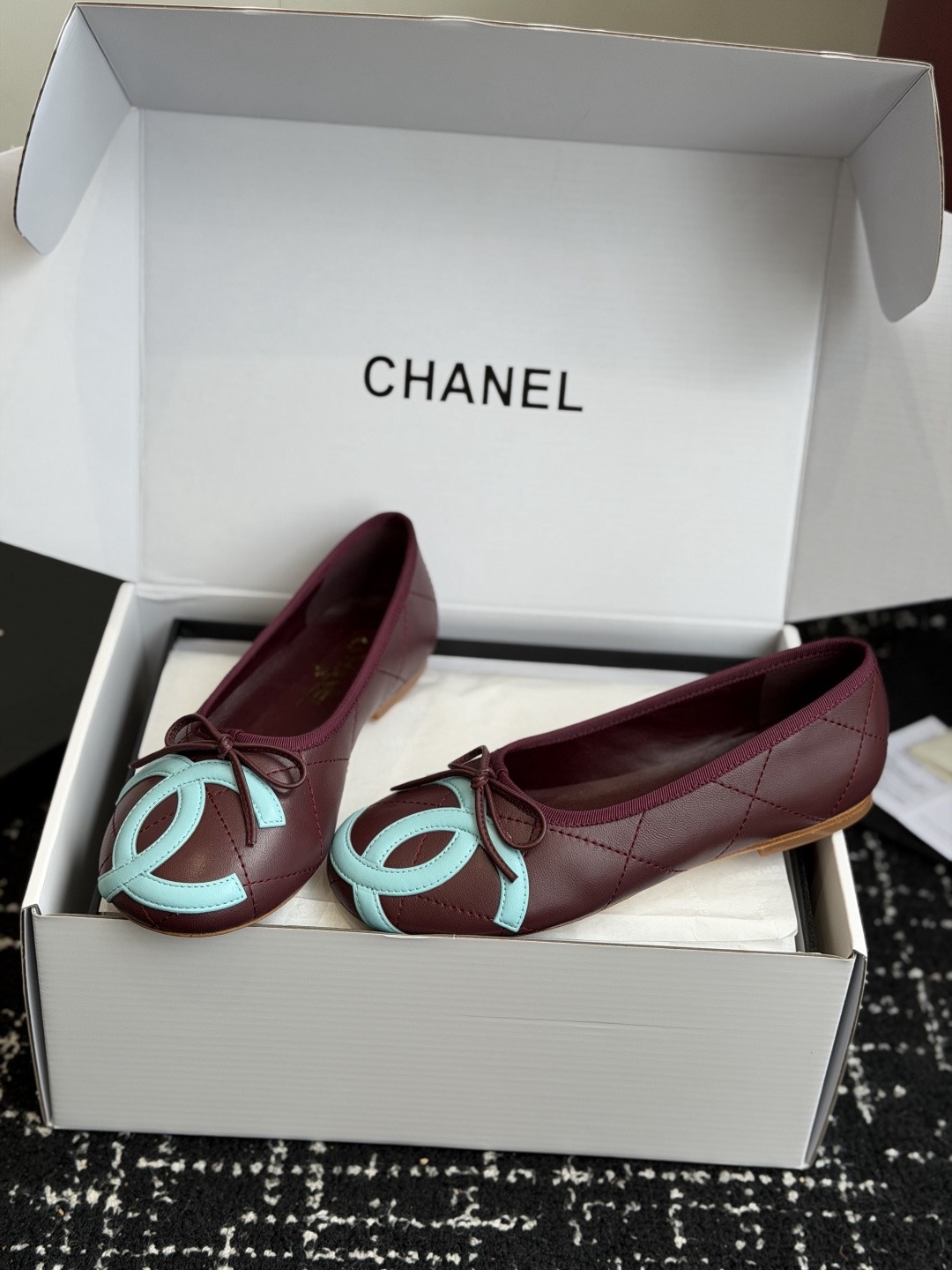 IMG_6734 CHANEL Ballet flats Burgundy & Light Blue - 图片 4
