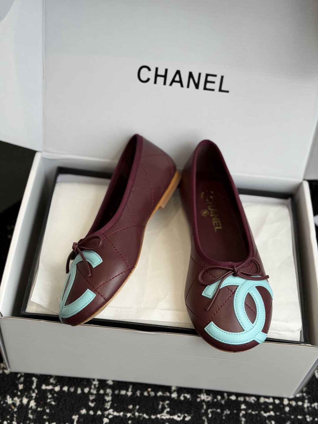 IMG_6736 CHANEL Ballet flats Burgundy & Light Blue - 图片 3