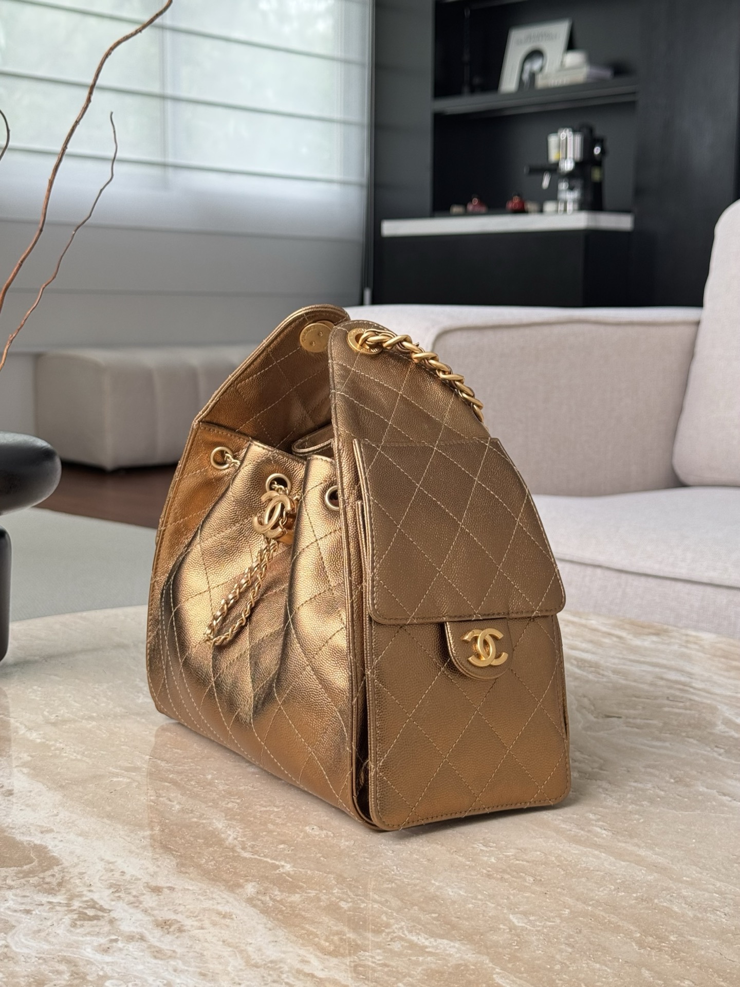 IMG_7267 CHANEL 26C 25Bag Caviar leather In Metallic Bronze - 图片 4
