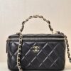CHANEL 23K Logo Handle Lambskin Box Makeup Bag