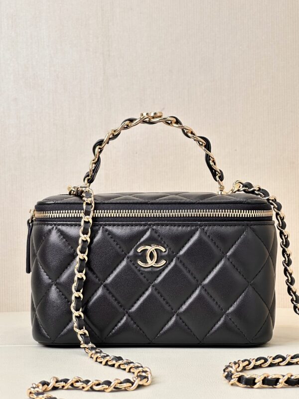 CHANEL 23K Logo Handle Lambskin Box Makeup Bag