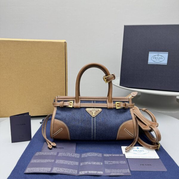 PRADA Blue/Coffee Bonnie small denim and leather handbag