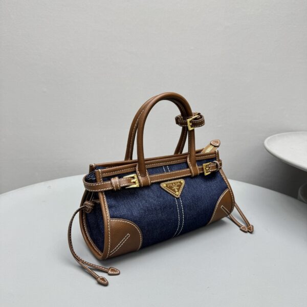 PRADA Blue/Coffee Bonnie small denim and leather handbag