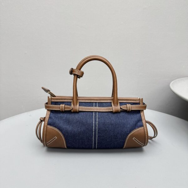 PRADA Blue/Coffee Bonnie small denim and leather handbag