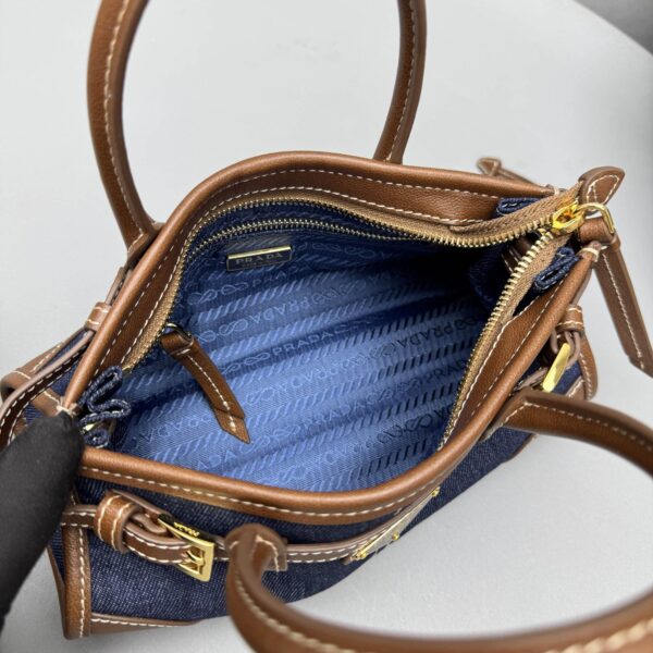 PRADA Blue/Coffee Bonnie small denim and leather handbag