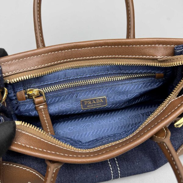 PRADA Blue/Coffee Bonnie small denim and leather handbag
