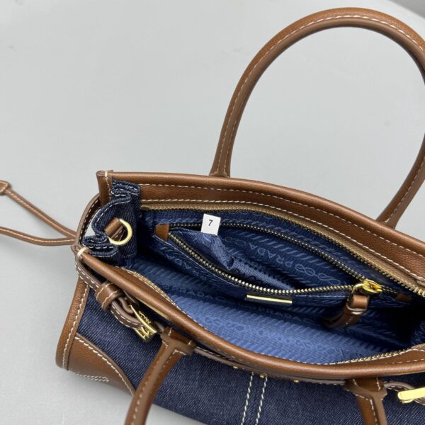 PRADA Blue/Coffee Bonnie small denim and leather handbag