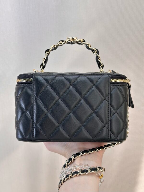 CHANEL 23K Logo Handle Lambskin Box Makeup Bag