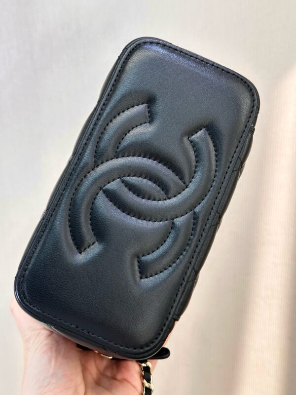 CHANEL 23K Logo Handle Lambskin Box Makeup Bag