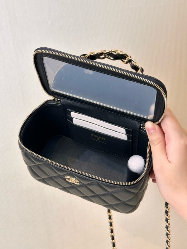 CHANEL 23K Logo Handle Lambskin Box Makeup Bag