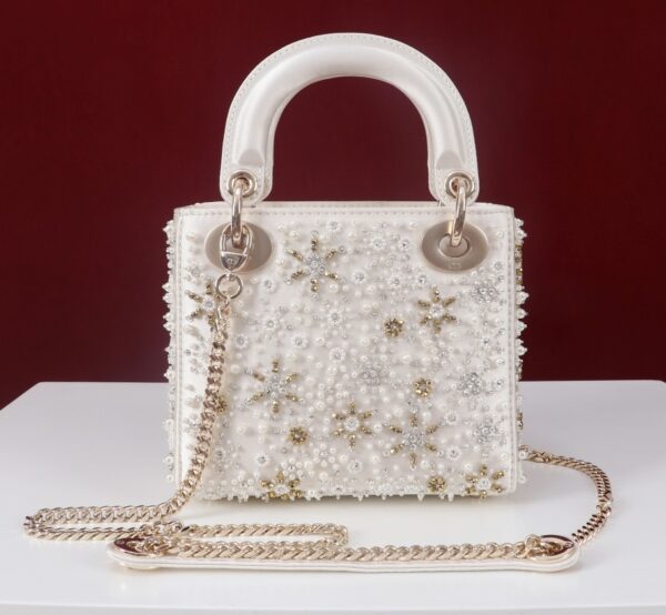 DIOR MINI Lady Embroidered Snowflake embroidery with beads in Calfskin