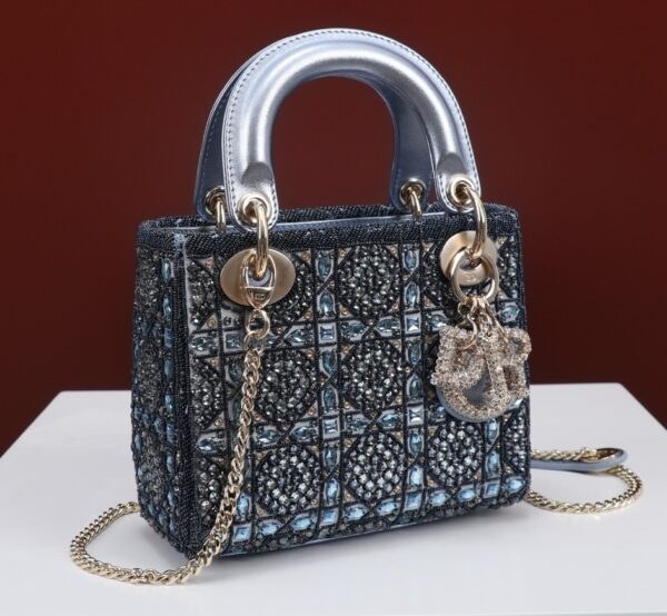 DIOR MINI Lady dior Embroidered Pearl Decoration, Calfskin and Satin