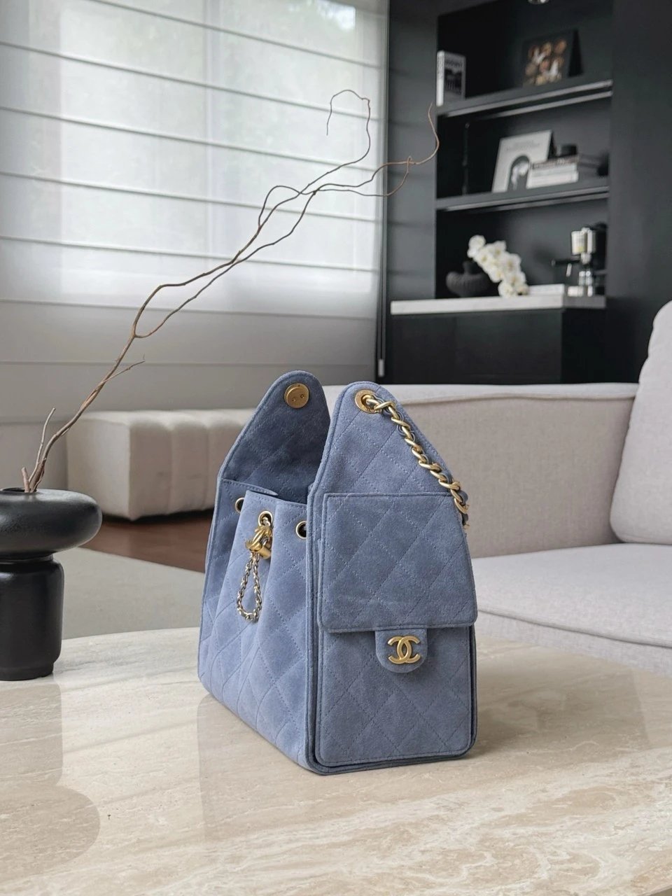 IMG_7686 CHANEL 25 Hobo Bag Suede-Blue - 图片 4