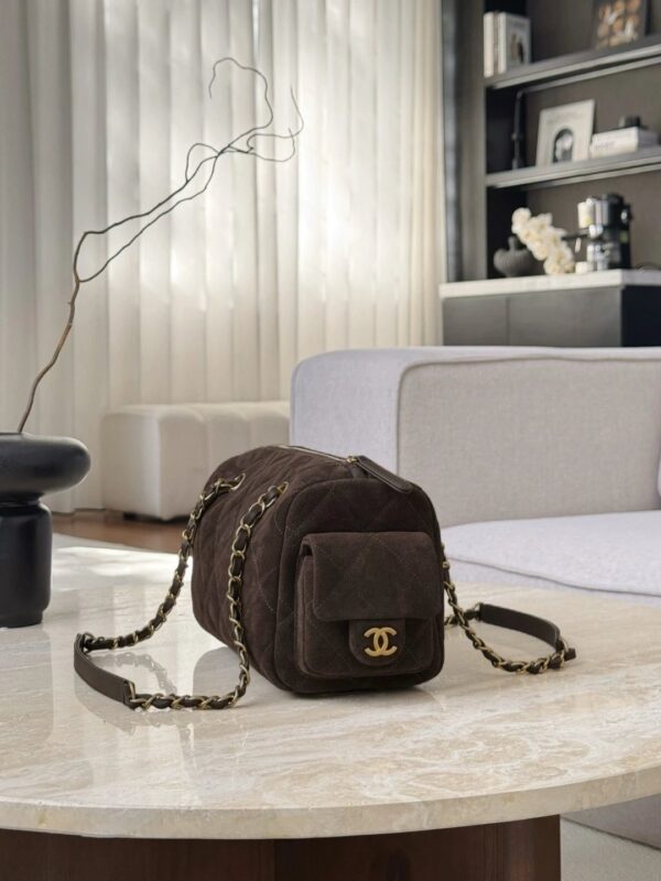 CHANEL 25K Metallic Quilted Bowling Bag in Calfskin,