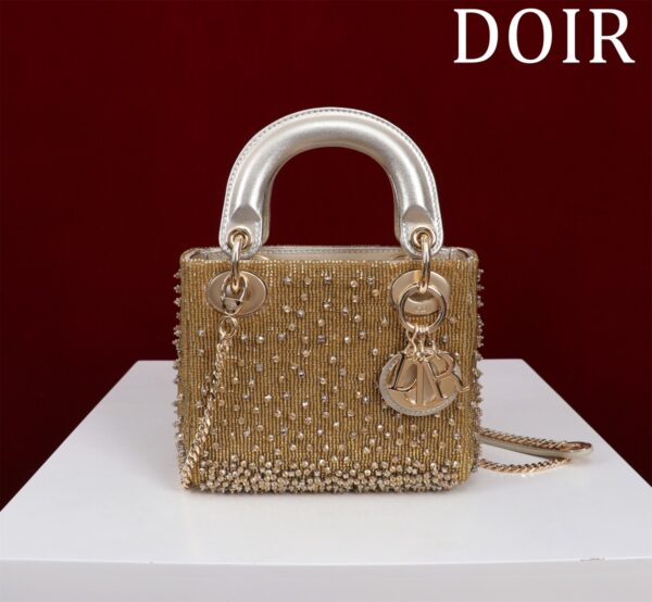 Micro Lady dior Embroidered Pearl Decoration, Calfskin and Satin