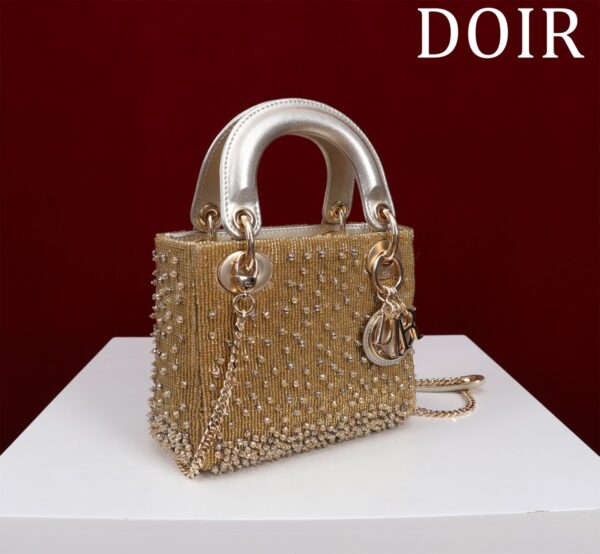 Micro Lady dior Embroidered Pearl Decoration, Calfskin and Satin