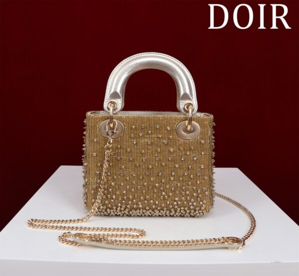 Micro Lady dior Embroidered Pearl Decoration, Calfskin and Satin