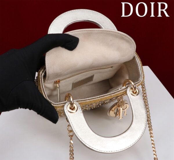 Micro Lady dior Embroidered Pearl Decoration, Calfskin and Satin