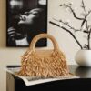 CHANEL MINI Fringe Kelly Dark Beige Raffia Wood