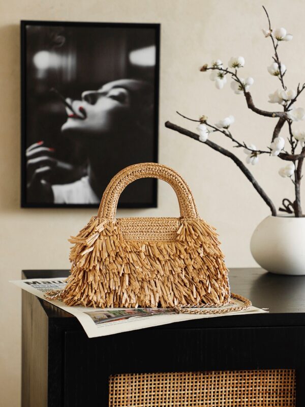 CHANEL MINI Fringe Kelly Dark Beige Raffia Wood