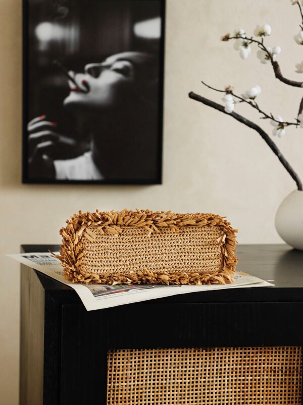 CHANEL MINI Fringe Kelly Dark Beige Raffia Wood