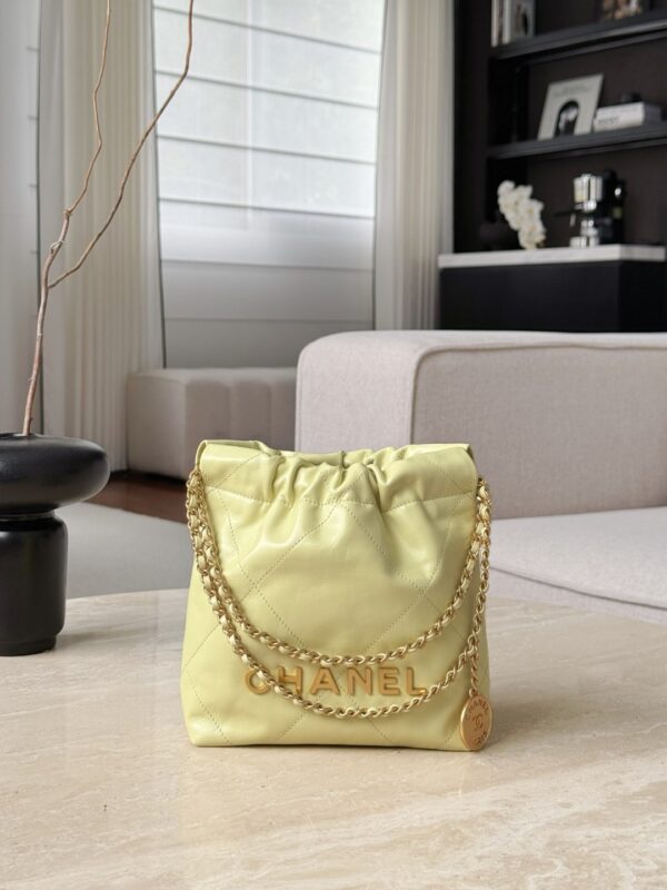 CHANEL Shiny Calfskin Quilted Mini 22 In Chick Yellow