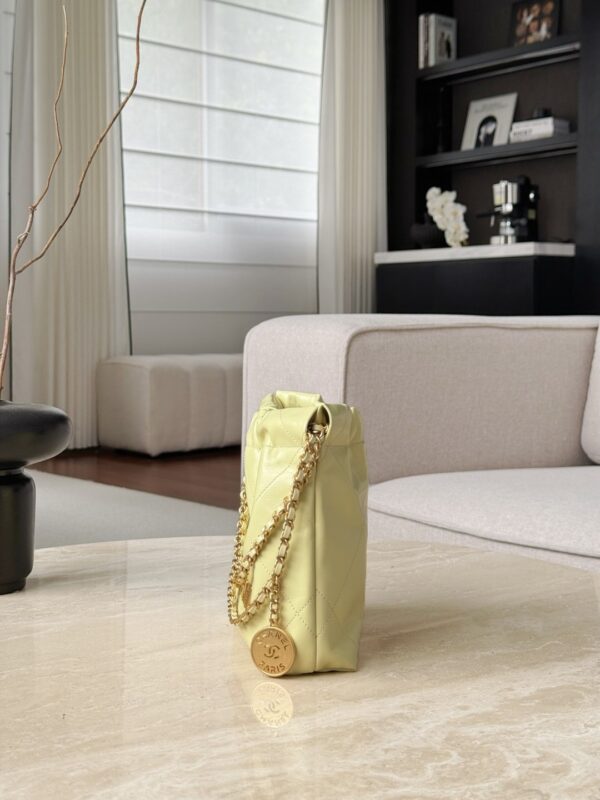 CHANEL Shiny Calfskin Quilted Mini 22 In Chick Yellow