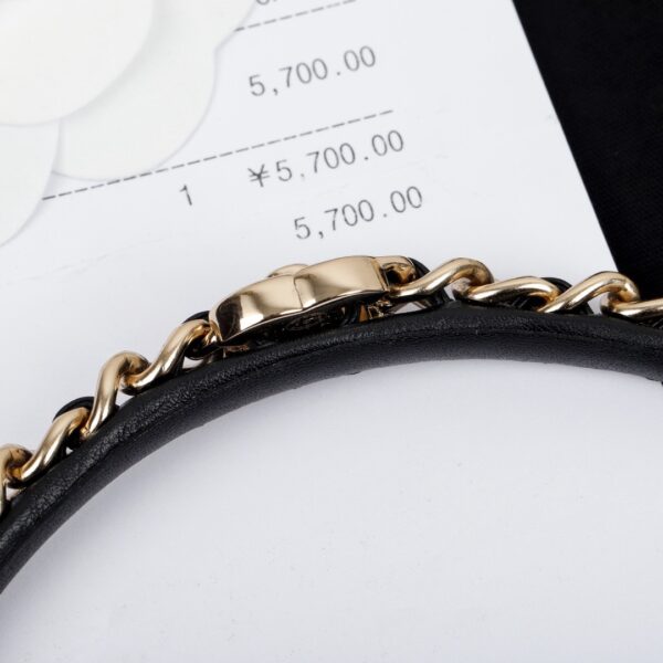 CHANEL Metal Lambskin CC Turnlock Chain Headband Gold Black