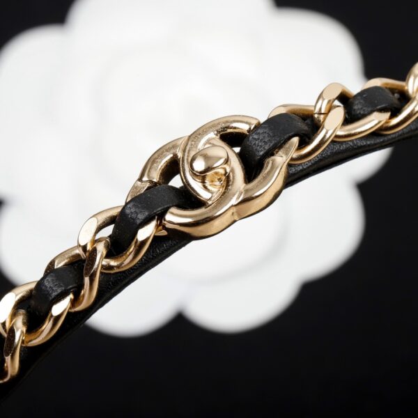 CHANEL Metal Lambskin CC Turnlock Chain Headband Gold Black