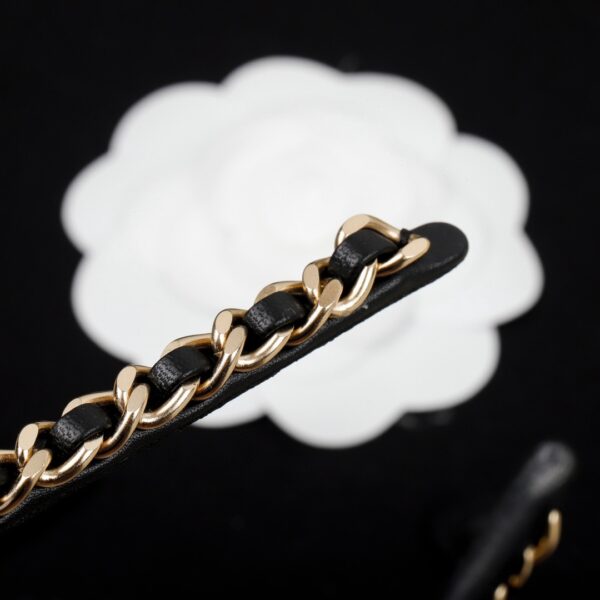 CHANEL Metal Lambskin CC Turnlock Chain Headband Gold Black