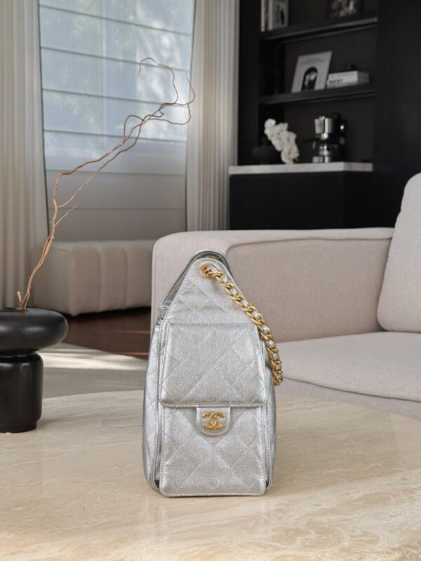 CHANEL 25A Hobo Bag Caviar leather In Silver