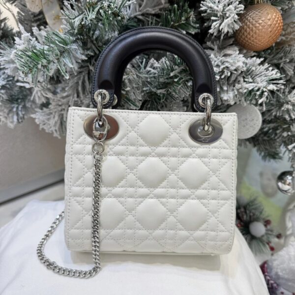 Mini Lady Dior Bag with Chain Two-Tone Latte and Black Cannage Lambskin