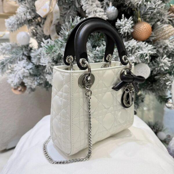 Mini Lady Dior Bag with Chain Two-Tone Latte and Black Cannage Lambskin