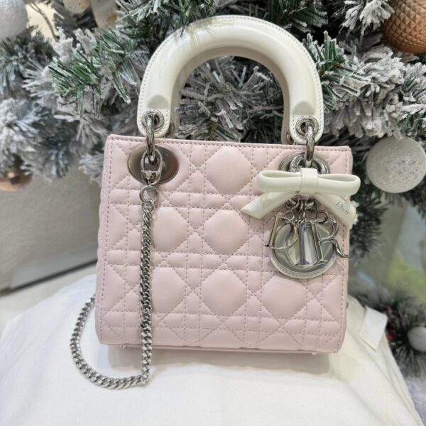 Mini Lady Dior Bag with Chain Two-Tone White and Pink Cannage Lambskin