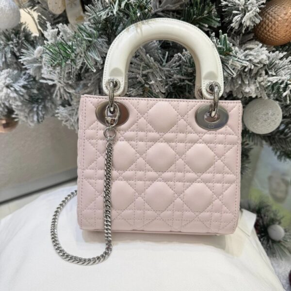 Mini Lady Dior Bag with Chain Two-Tone White and Pink Cannage Lambskin