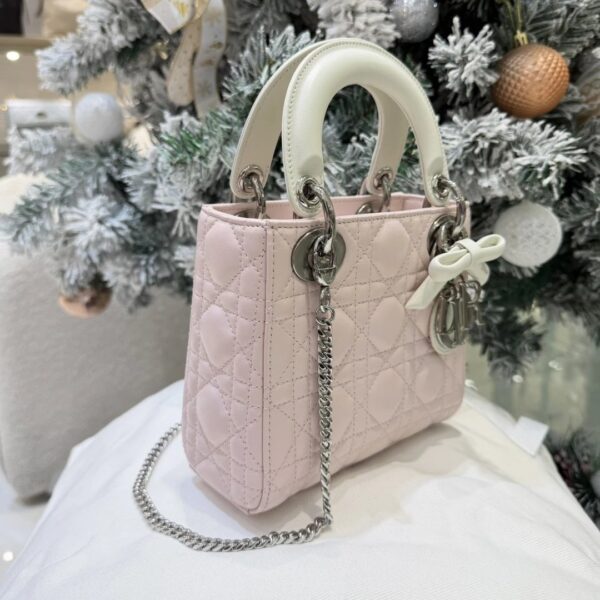 Mini Lady Dior Bag with Chain Two-Tone White and Pink Cannage Lambskin