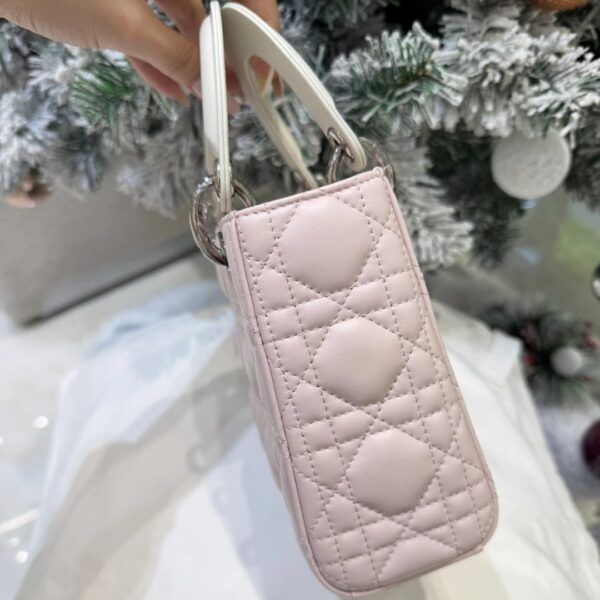 Mini Lady Dior Bag with Chain Two-Tone White and Pink Cannage Lambskin