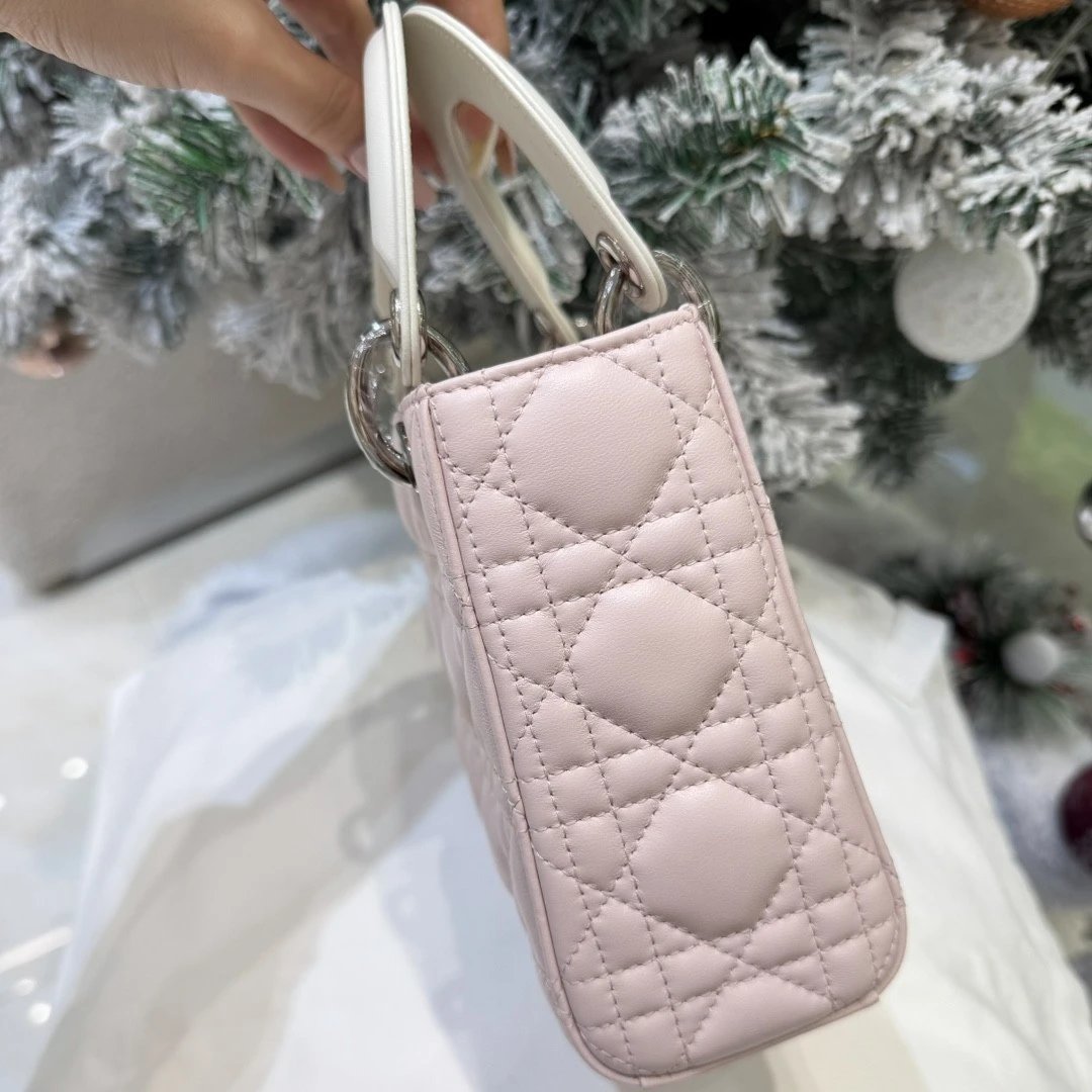 IMG_8809 Mini Lady Dior Bag with Chain Two-Tone White and Pink Cannage Lambskin - 图片 5