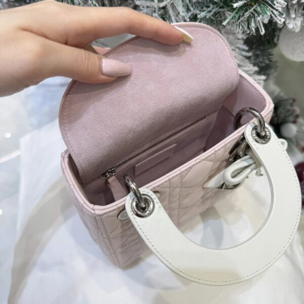 Mini Lady Dior Bag with Chain Two-Tone White and Pink Cannage Lambskin