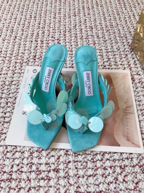 jimmy choo freja 70 aqua green suede paillette sandals