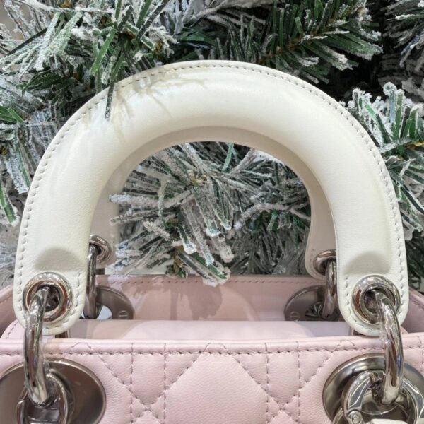 Mini Lady Dior Bag with Chain Two-Tone White and Pink Cannage Lambskin