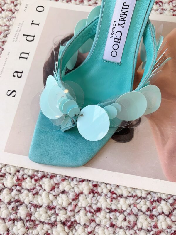 jimmy choo freja 70 aqua green suede paillette sandals
